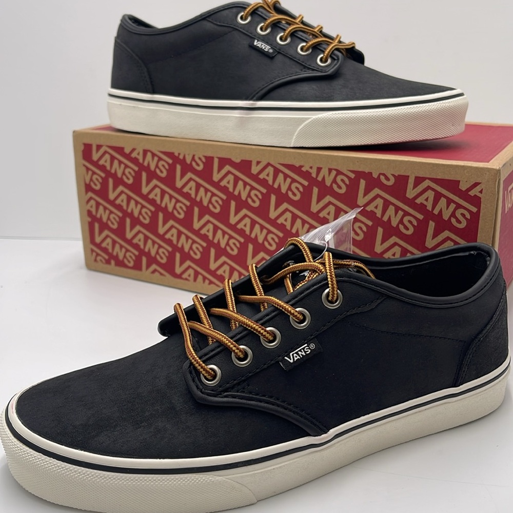 Vans Men’s Black Sneakers Classic Low-Top Design Atwood (Leather)BIck/Mrshmllow - Picture 14 of 16